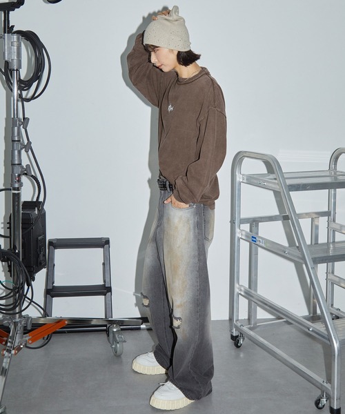 Anchor Smith（アンカー スミス）の「ヴィンテージライク パウダーブリーチ加工 ワンポイントメタルロゴロンT（Tシャツ/カットソー・レディース・ブラック/ネイビー/ブラウン・L/M）」の18枚目の写真