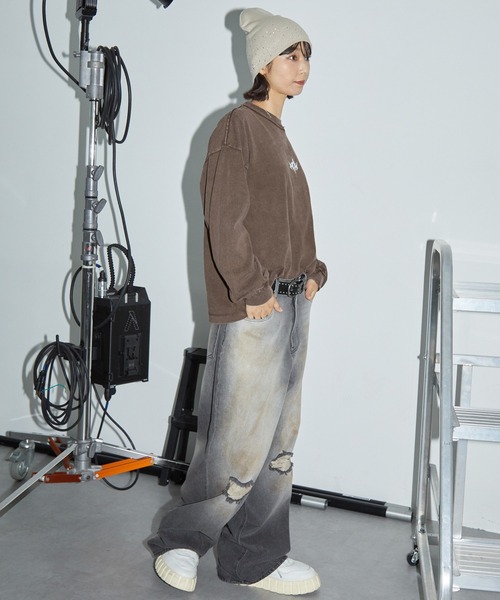 Anchor Smith（アンカー スミス）の「ヴィンテージライク パウダーブリーチ加工 ワンポイントメタルロゴロンT（Tシャツ/カットソー・レディース・ブラック/ネイビー/ブラウン・L/M）」の19枚目の写真