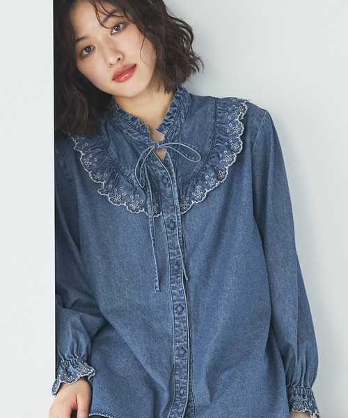 セール】SOMETHINGフリルカラーデニムブラウス（シャツ/ブラウス
