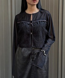 【&g'aime】フェザーMIXシアーボレロ Feather-Blend Sheer Bolero