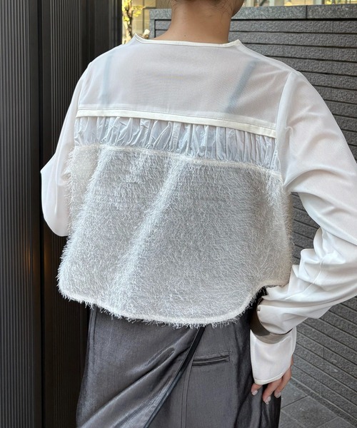 &g'aime(アンジェム)の「【&g'aime】フェザーMIXシアーボレロ Feather-Blend Sheer Bolero(シャツ/ブラウス・レディース・ブラック/ホワイト・FREE)」の10枚目の写真