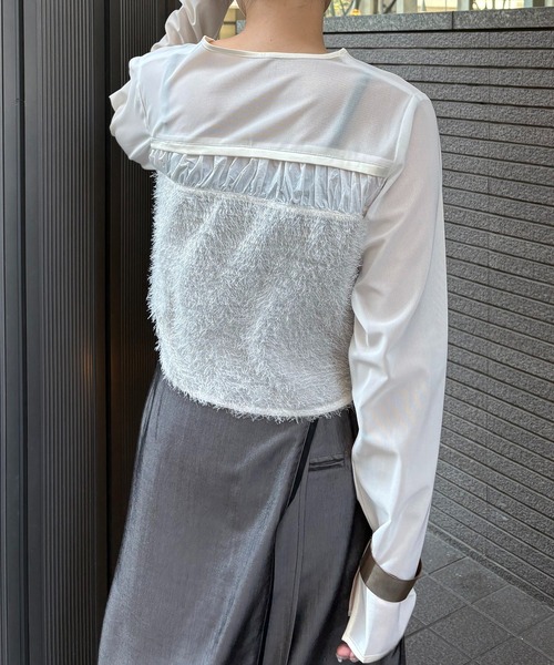 &g'aime(アンジェム)の「【&g'aime】フェザーMIXシアーボレロ Feather-Blend Sheer Bolero(シャツ/ブラウス・レディース・ブラック/ホワイト・FREE)」の9枚目の写真