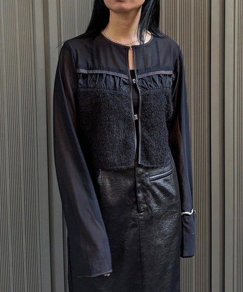 &g'aime(アンジェム)の「【&g'aime】フェザーMIXシアーボレロ Feather-Blend Sheer Bolero(シャツ/ブラウス・レディース・ブラック/ホワイト・FREE)」の17枚目の写真