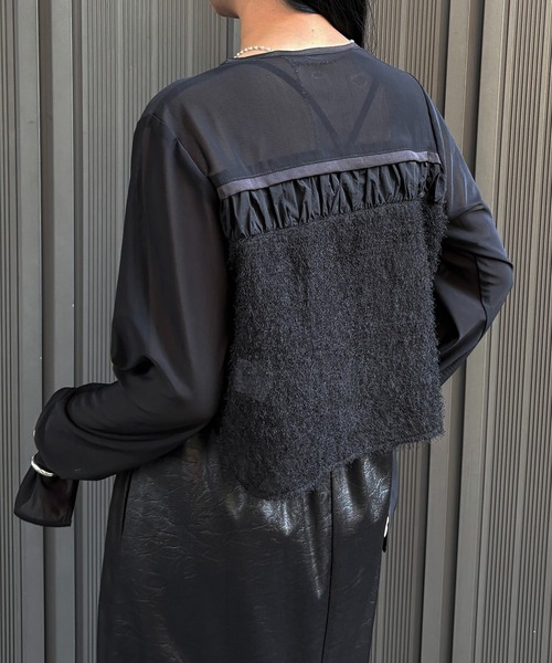 &g'aime(アンジェム)の「【&g'aime】フェザーMIXシアーボレロ Feather-Blend Sheer Bolero(シャツ/ブラウス・レディース・ブラック/ホワイト・FREE)」の20枚目の写真