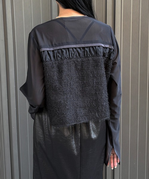 &g'aime(アンジェム)の「【&g'aime】フェザーMIXシアーボレロ Feather-Blend Sheer Bolero(シャツ/ブラウス・レディース・ブラック/ホワイト・FREE)」の22枚目の写真