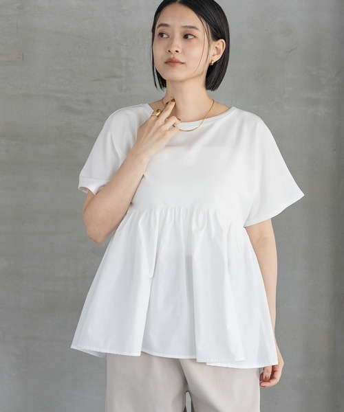 A part by（アパートバイ）の「ペプラムTシャツ（Tシャツ/カットソー・レディース・ベージュ/ブラック/オフホワイト・FREE）」の2枚目の写真