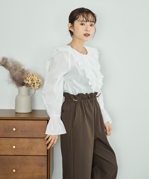 美品✨ラルフローレン　ラッフルド コットンモダール ジャボ ブラウス リラックスド フィット ストレッチ コットン シャツ（シャツ