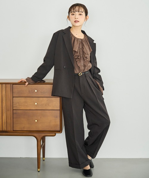 mil（ミル）の「ラッフルフリルカラー コットンブラウス【588089】（シャツ/ブラウス・レディース・オフホワイト/チャコールグレー/ブラウン・ONE SIZE）」の17枚目の写真