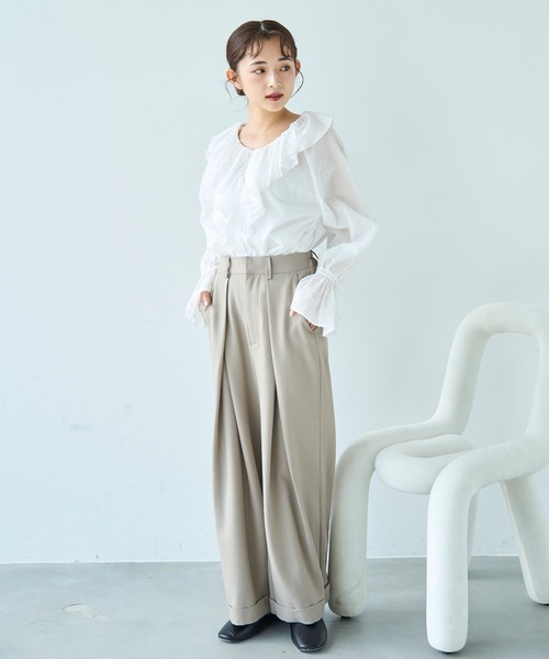 mil（ミル）の「ラッフルフリルカラー コットンブラウス【588089】（シャツ/ブラウス・レディース・オフホワイト/チャコールグレー/ブラウン・ONE SIZE）」の22枚目の写真