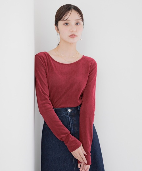 Andemiu（アンデミュウ）の「メッシュベロアトップス589856（Tシャツ/カットソー・レディース・グレー/アイボリー/ブラック/ボルドー・FREE）」の4枚目の写真