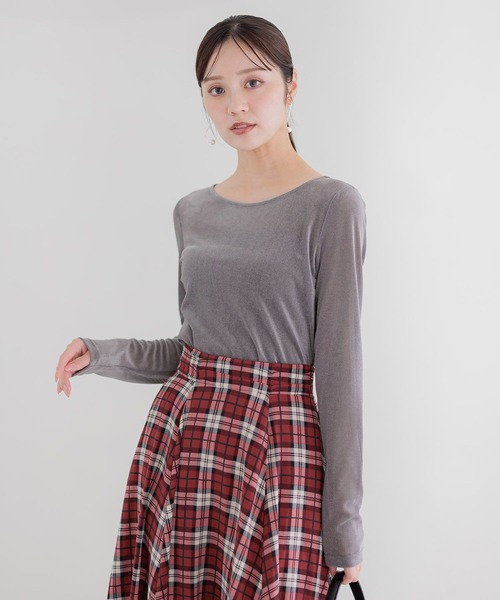 Andemiu（アンデミュウ）の「メッシュベロアトップス589856（Tシャツ/カットソー・レディース・グレー/アイボリー/ブラック/ボルドー・FREE）」の7枚目の写真