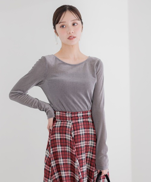 Andemiu（アンデミュウ）の「メッシュベロアトップス589856（Tシャツ/カットソー・レディース・グレー/アイボリー/ブラック/ボルドー・FREE）」の8枚目の写真