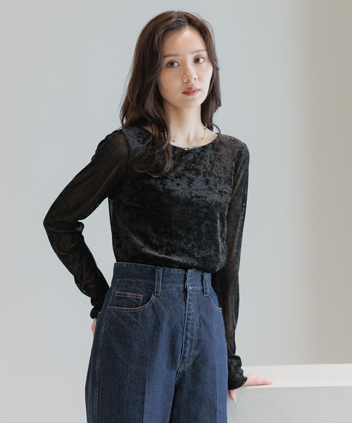 Andemiu（アンデミュウ）の「メッシュベロアトップス589856（Tシャツ/カットソー・レディース・グレー/アイボリー/ブラック/ボルドー・FREE）」の14枚目の写真