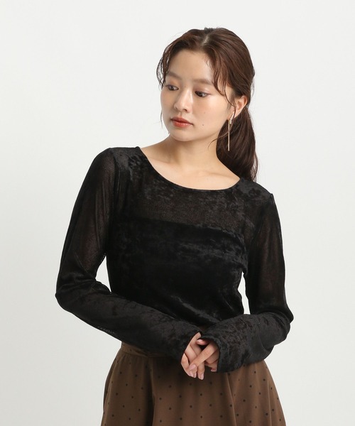 Andemiu（アンデミュウ）の「メッシュベロアトップス589856（Tシャツ/カットソー・レディース・グレー/アイボリー/ブラック/ボルドー・FREE）」の21枚目の写真