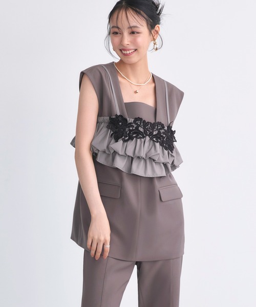 RUIRUE BOUTIQUE(ルイルエブティック)の「オケージョンドレス 結婚式 | ベスト & ビスチェ & スリットパンツ 3ピース セット | パンツドレス パンツスーツ 美脚効果 二次会 披露宴 お呼ばれ パーティードレス(パンツドレス・レディース・ブラック/チャコール/モカ・S/M/L/LL)」の9枚目の写真