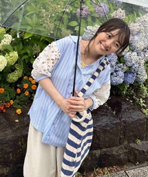 ♪袖レース5分袖スキッパーシャツ