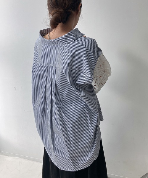 AS KNOW AS plus（アズノゥアズプラス）の「♪袖レース5分袖スキッパーシャツ（シャツ/ブラウス・レディース・ネイビー系/チャコールグレー/オフホワイト/ライトカーキ/ブルー系/ブラウン系・FREE）」の10枚目の写真