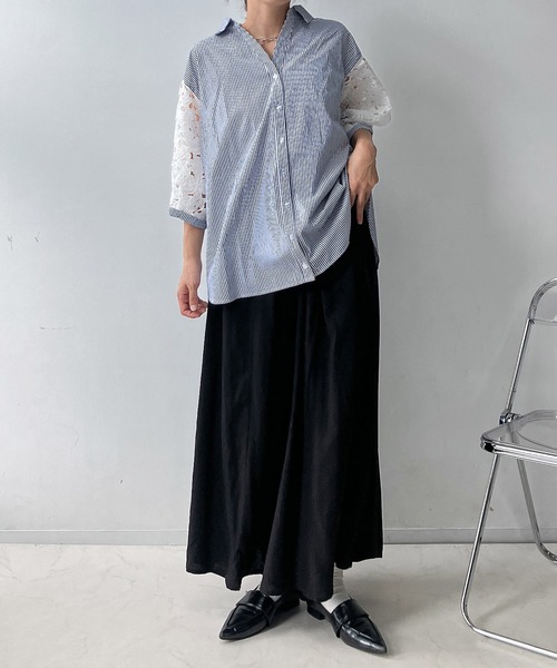 AS KNOW AS plus（アズノゥアズプラス）の「♪袖レース5分袖スキッパーシャツ（シャツ/ブラウス・レディース・ネイビー系/チャコールグレー/オフホワイト/ライトカーキ/ブルー系/ブラウン系・FREE）」の12枚目の写真