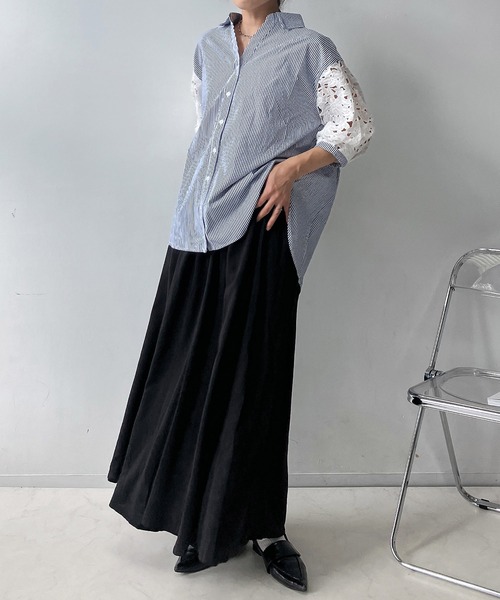 AS KNOW AS plus（アズノゥアズプラス）の「♪袖レース5分袖スキッパーシャツ（シャツ/ブラウス・レディース・ネイビー系/チャコールグレー/オフホワイト/ライトカーキ/ブルー系/ブラウン系・FREE）」の13枚目の写真