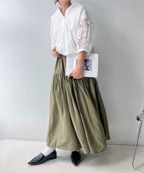 AS KNOW AS plus（アズノゥアズプラス）の「♪袖レース5分袖スキッパーシャツ（シャツ/ブラウス・レディース・ネイビー系/チャコールグレー/オフホワイト/ライトカーキ/ブルー系/ブラウン系・FREE）」の14枚目の写真