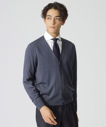 【新品・未使用】ポールスチュアート ネイビー 五分袖カーディガン 裾丸Vネックニットカーディガン レディース(M ネイビー): 東京