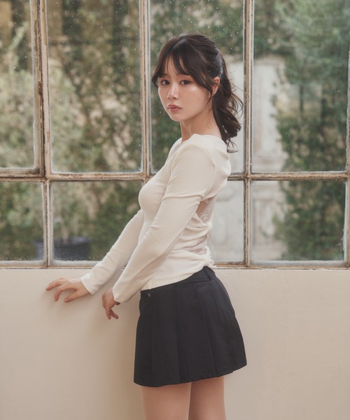 M DOLLY(エムドリー)の「back ribbon lace velata tops/バックリボンレースヴェラータトップス(Tシャツ/カットソー・レディース・ホワイト/ブラック・FREE)」の5枚目の写真