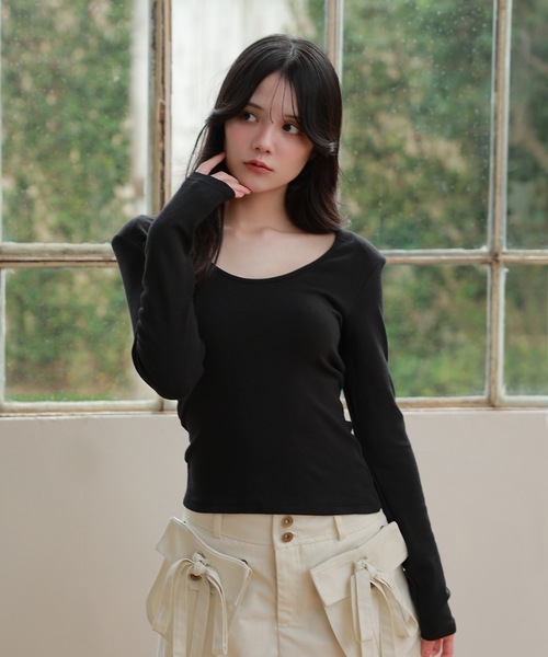 M DOLLY(エムドリー)の「back ribbon lace velata tops/バックリボンレースヴェラータトップス(Tシャツ/カットソー・レディース・ホワイト/ブラック・FREE)」の7枚目の写真
