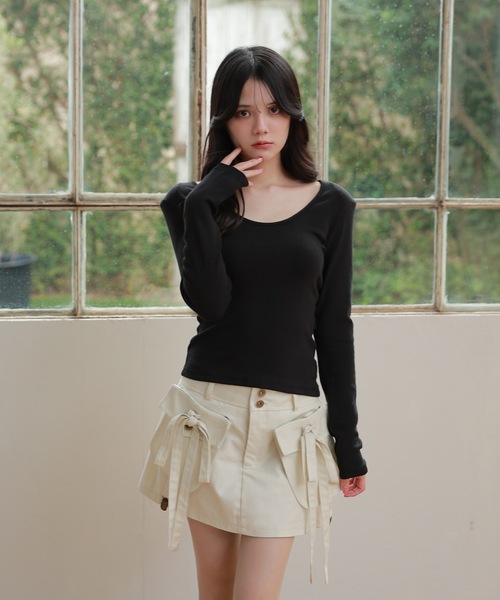 M DOLLY(エムドリー)の「back ribbon lace velata tops/バックリボンレースヴェラータトップス(Tシャツ/カットソー・レディース・ホワイト/ブラック・FREE)」の9枚目の写真