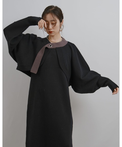 palm RICHE(ポームリシュ)の「ボレロセットニットワンピース(ワンピース・レディース・ブラック/アイボリー・M)」の2枚目の写真