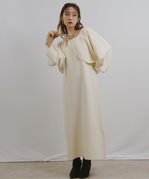 palm RICHE(ポームリシュ)の「ボレロセットニットワンピース(ワンピース・レディース・ブラック/アイボリー・M)」の4枚目の写真