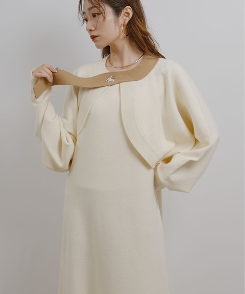 palm RICHE(ポームリシュ)の「ボレロセットニットワンピース(ワンピース・レディース・ブラック/アイボリー・M)」の5枚目の写真