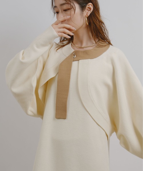 palm RICHE(ポームリシュ)の「ボレロセットニットワンピース(ワンピース・レディース・ブラック/アイボリー・M)」の9枚目の写真