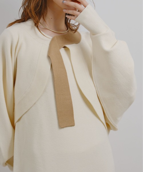 palm RICHE(ポームリシュ)の「ボレロセットニットワンピース(ワンピース・レディース・ブラック/アイボリー・M)」の8枚目の写真