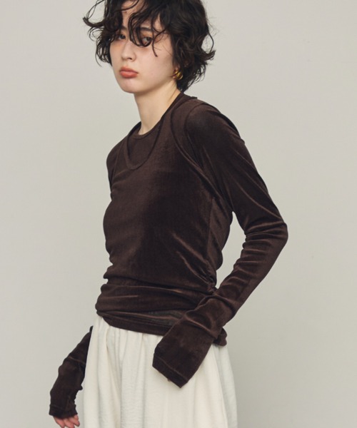 Trish（トリッシュ）の「シアーフロッキーホルターネックレイヤードロンT（Tシャツ/カットソー・レディース・グレー/ブラウン/ホワイト/ブラック・MEDIUM）」の4枚目の写真