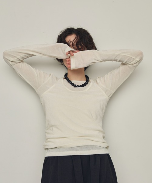 Trish（トリッシュ）の「シアーフロッキーホルターネックレイヤードロンT（Tシャツ/カットソー・レディース・グレー/ブラウン/ホワイト/ブラック・MEDIUM）」の2枚目の写真