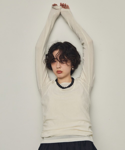 Trish（トリッシュ）の「シアーフロッキーホルターネックレイヤードロンT（Tシャツ/カットソー・レディース・グレー/ブラウン/ホワイト/ブラック・MEDIUM）」の13枚目の写真