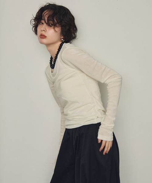 Trish（トリッシュ）の「シアーフロッキーホルターネックレイヤードロンT（Tシャツ/カットソー・レディース・グレー/ブラウン/ホワイト/ブラック・MEDIUM）」の11枚目の写真