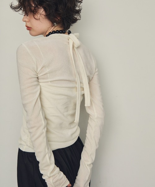 Trish（トリッシュ）の「シアーフロッキーホルターネックレイヤードロンT（Tシャツ/カットソー・レディース・グレー/ブラウン/ホワイト/ブラック・MEDIUM）」の7枚目の写真