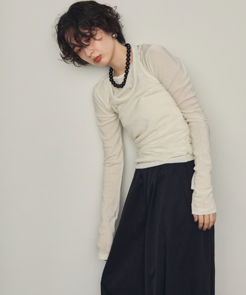 Trish（トリッシュ）の「シアーフロッキーホルターネックレイヤードロンT（Tシャツ/カットソー・レディース・グレー/ブラウン/ホワイト/ブラック・MEDIUM）」の10枚目の写真