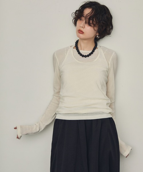 Trish（トリッシュ）の「シアーフロッキーホルターネックレイヤードロンT（Tシャツ/カットソー・レディース・グレー/ブラウン/ホワイト/ブラック・MEDIUM）」の12枚目の写真