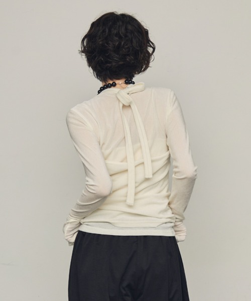 Trish（トリッシュ）の「シアーフロッキーホルターネックレイヤードロンT（Tシャツ/カットソー・レディース・グレー/ブラウン/ホワイト/ブラック・MEDIUM）」の22枚目の写真