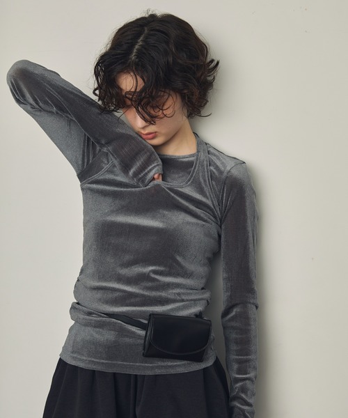 Trish（トリッシュ）の「シアーフロッキーホルターネックレイヤードロンT（Tシャツ/カットソー・レディース・グレー/ブラウン/ホワイト/ブラック・MEDIUM）」の19枚目の写真