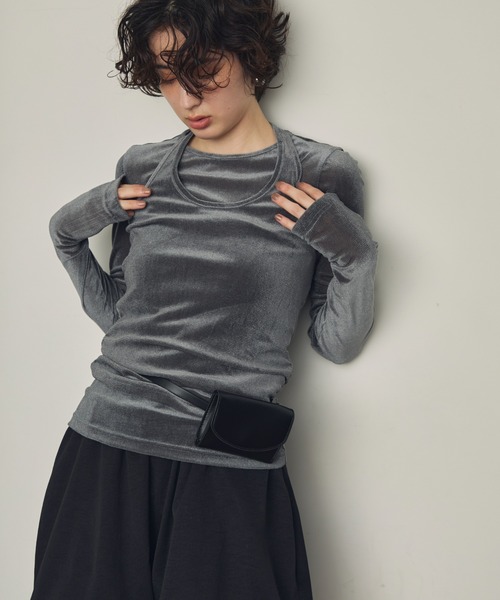 Trish（トリッシュ）の「シアーフロッキーホルターネックレイヤードロンT（Tシャツ/カットソー・レディース・グレー/ブラウン/ホワイト/ブラック・MEDIUM）」の17枚目の写真