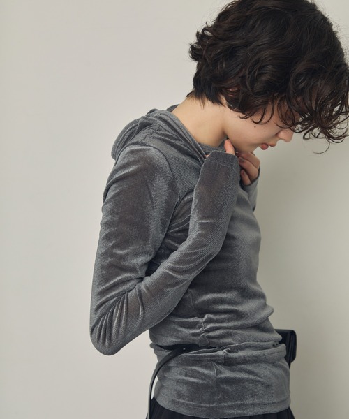 Trish（トリッシュ）の「シアーフロッキーホルターネックレイヤードロンT（Tシャツ/カットソー・レディース・グレー/ブラウン/ホワイト/ブラック・MEDIUM）」の16枚目の写真