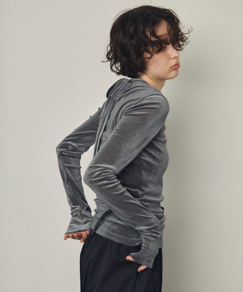 Trish（トリッシュ）の「シアーフロッキーホルターネックレイヤードロンT（Tシャツ/カットソー・レディース・グレー/ブラウン/ホワイト/ブラック・MEDIUM）」の15枚目の写真