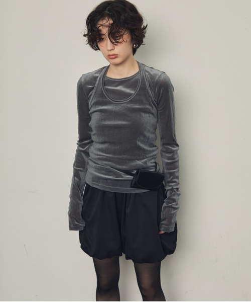 Trish（トリッシュ）の「シアーフロッキーホルターネックレイヤードロンT（Tシャツ/カットソー・レディース・グレー/ブラウン/ホワイト/ブラック・MEDIUM）」の18枚目の写真