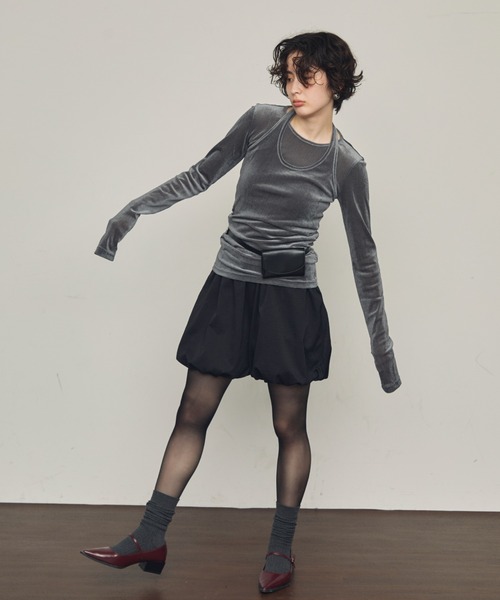 Trish（トリッシュ）の「シアーフロッキーホルターネックレイヤードロンT（Tシャツ/カットソー・レディース・グレー/ブラウン/ホワイト/ブラック・MEDIUM）」の14枚目の写真