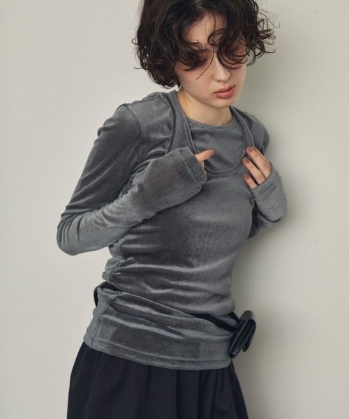 Trish（トリッシュ）の「シアーフロッキーホルターネックレイヤードロンT（Tシャツ/カットソー・レディース・グレー/ブラウン/ホワイト/ブラック・MEDIUM）」の6枚目の写真