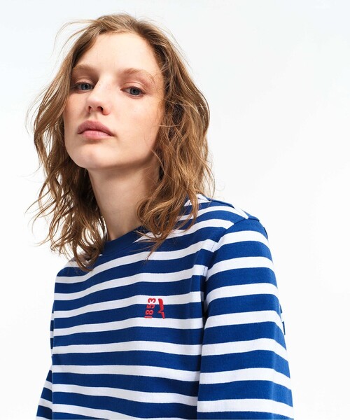 AIGLE(エーグル)の「UVカット フレンチテリーボーダースウェット(スウェット・レディース・ダークネイビー/ライトブルー/ブルー・36/38)」の1枚目の写真