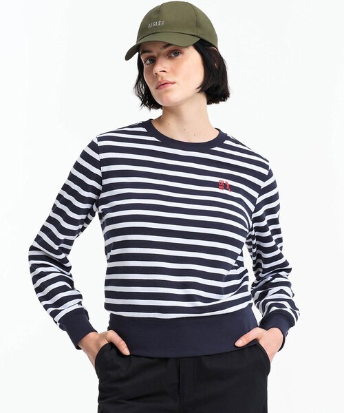 AIGLE(エーグル)の「UVカット フレンチテリーボーダースウェット(スウェット・レディース・ダークネイビー/ライトブルー/ブルー・36/38)」の14枚目の写真